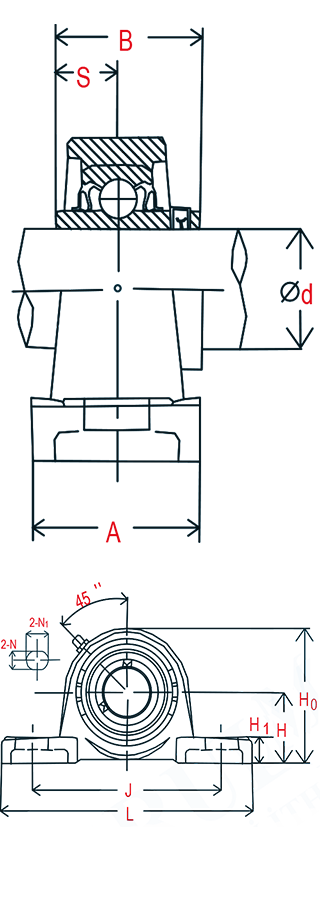 UCP 207 Yataklı Rulman Teknik Çizimi